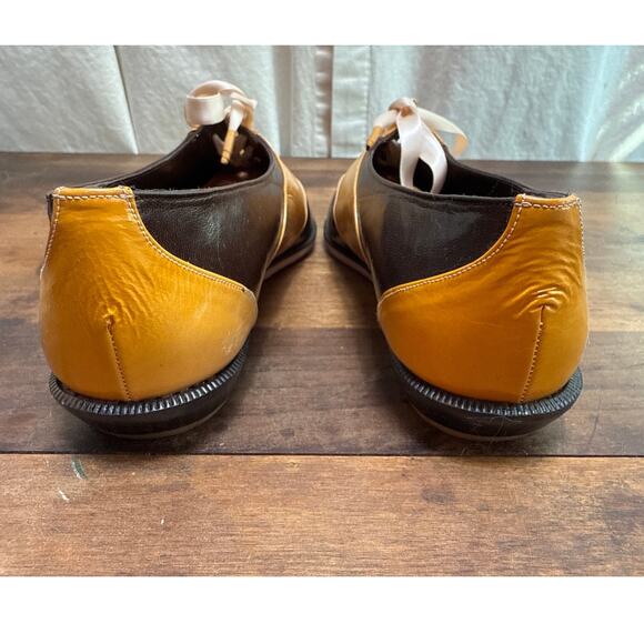 Glacée Vintage Italian Leather Women's Size 8 1/2 Lace Up Shoe Two Toned Brown - Picture 3 of 11